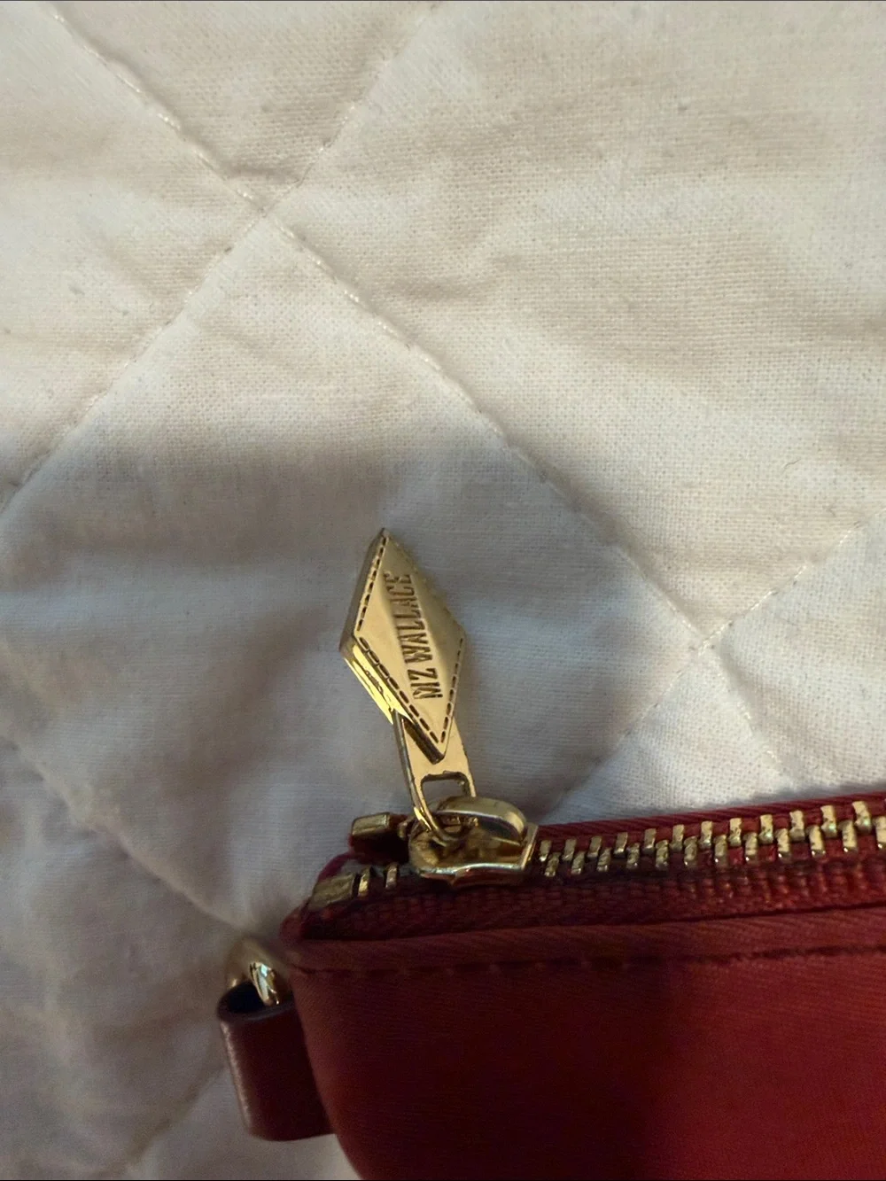 MZ Wallace Burgundy Zip Pouch with Tan Leather Logo